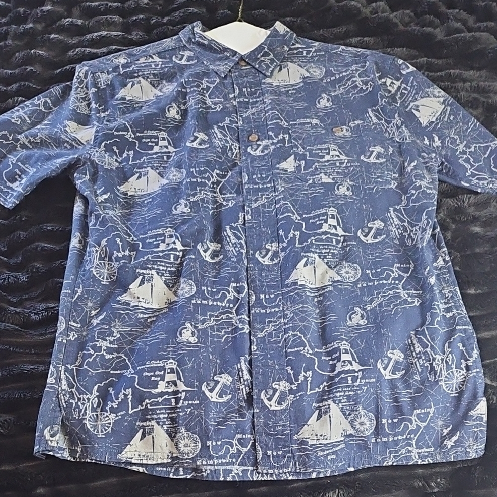 Croft & Barrow Blue and White Casual Button Down Shirt Nautical Design